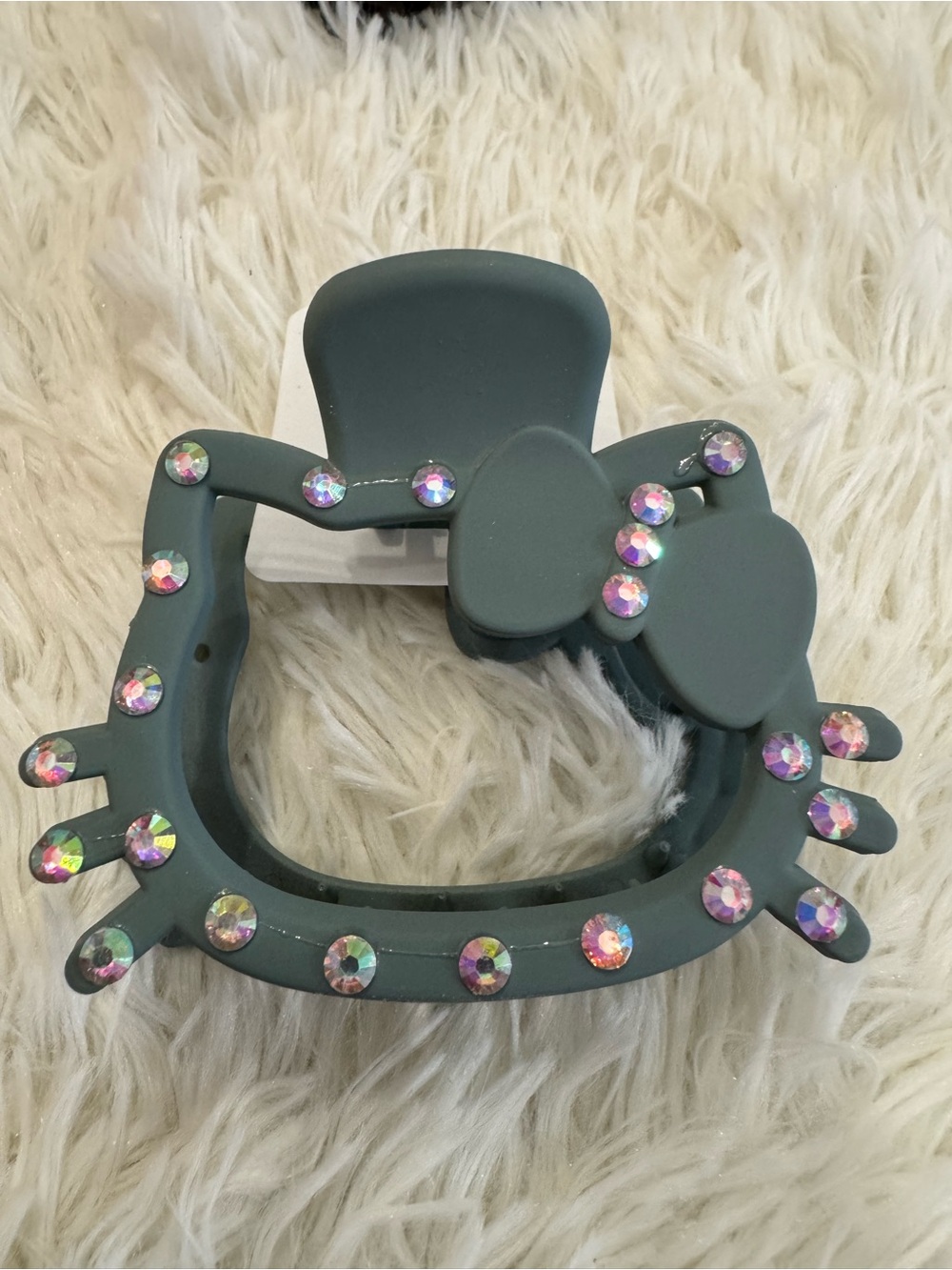 Hello kitty Rhinestone Bow Hair Clip claw  - Teal